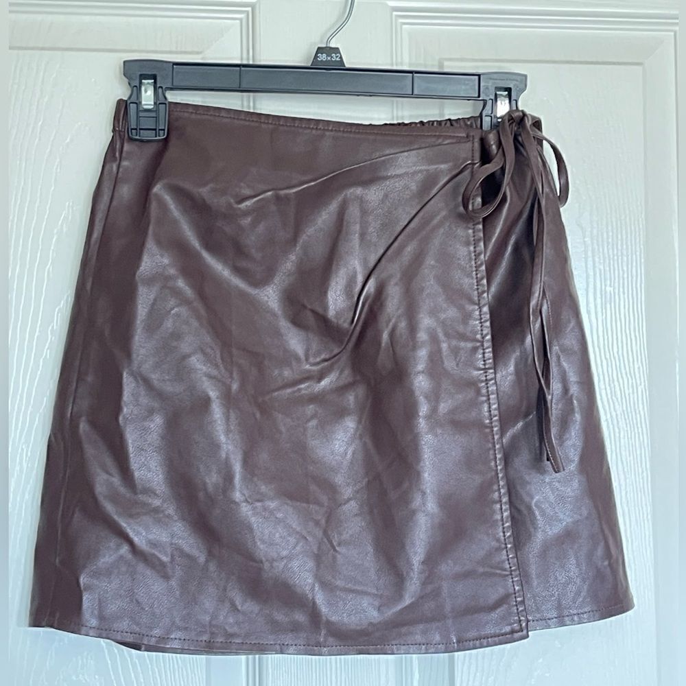 HYFVE faux leather brown wrap skirt size small